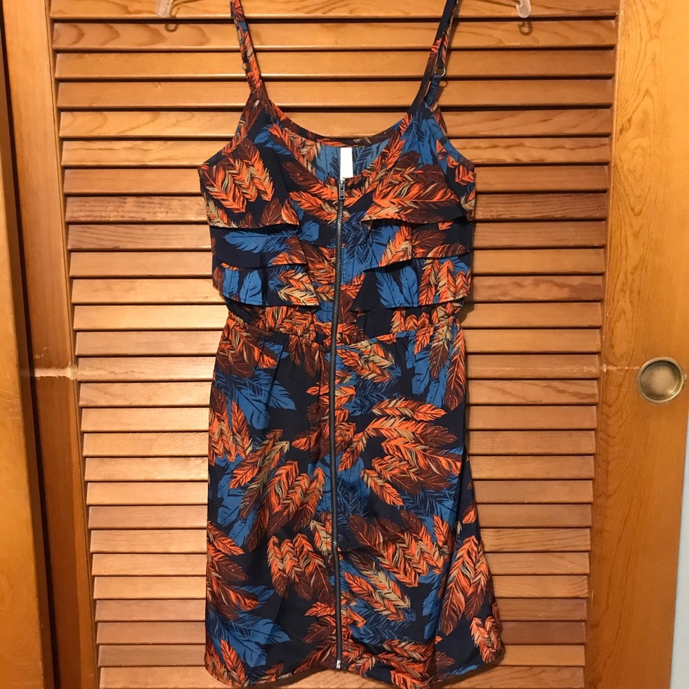 Xhilaration front zip feather print mini dress